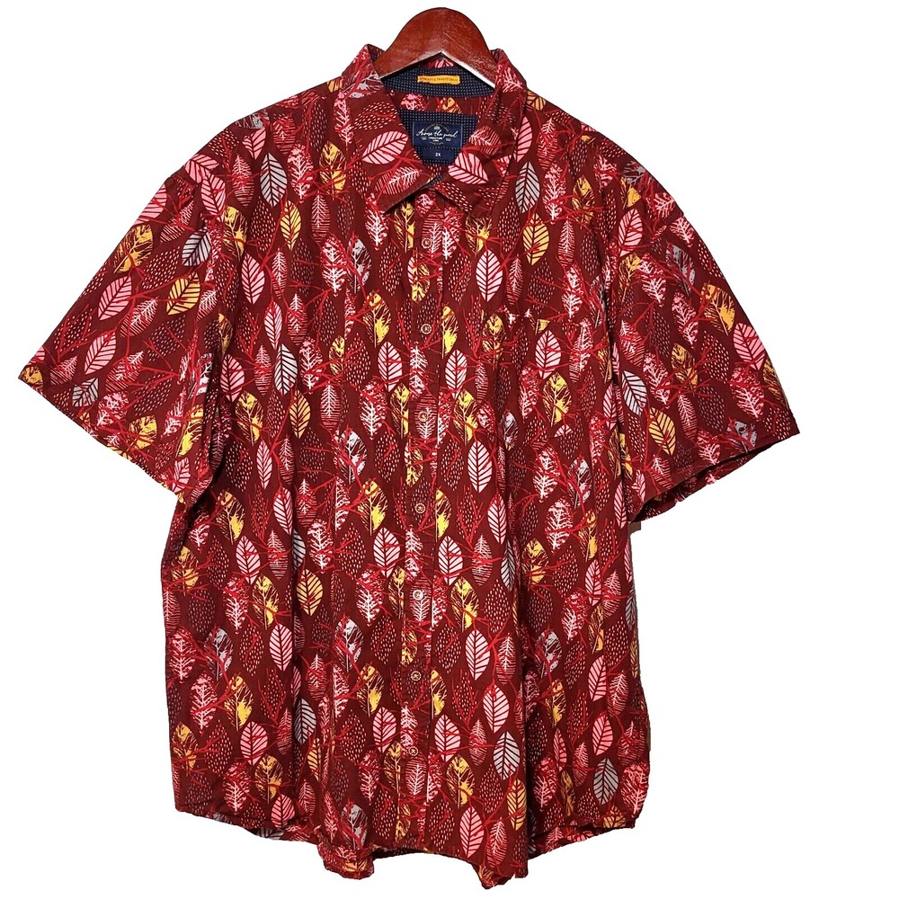 Across the Pond Wine Leaf Button Up‎ Short Sleeve Shirt Pocket Size 2X